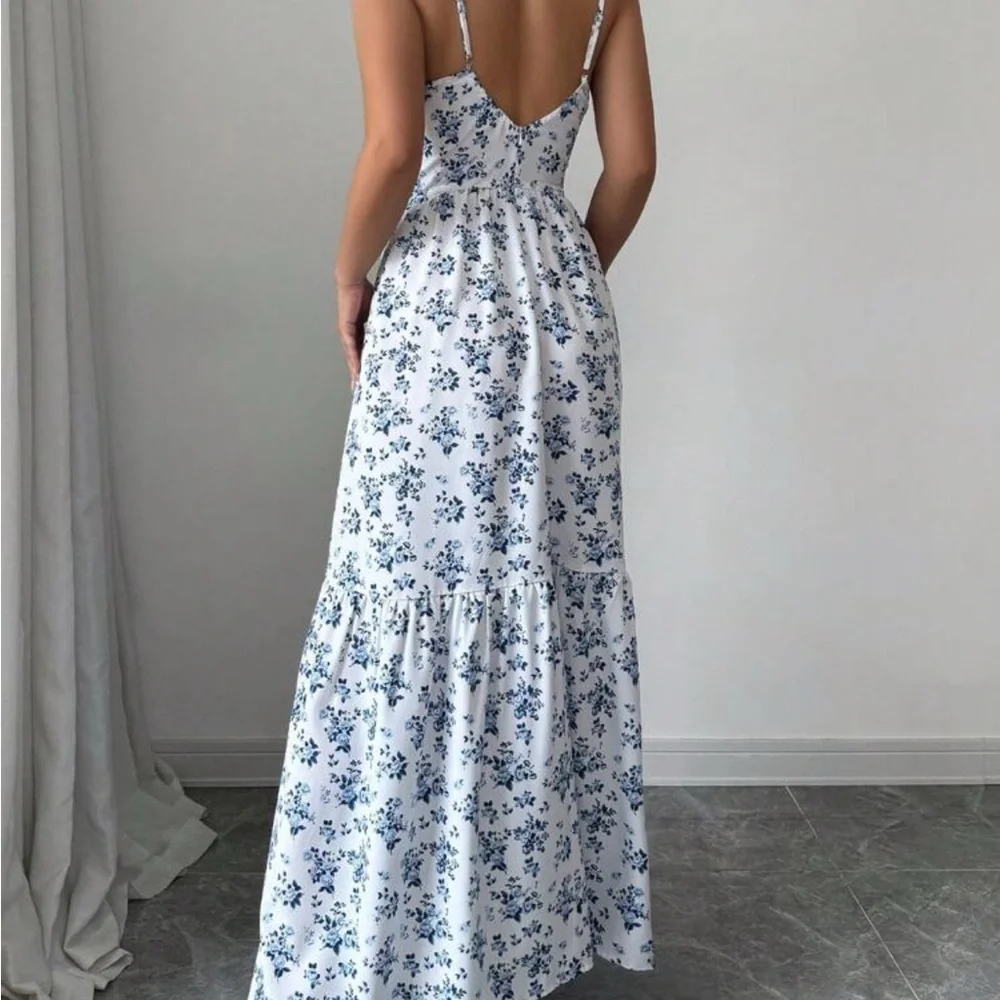 SHEIN Blue Floral Maxi Dress Large - Picture 2 of 9